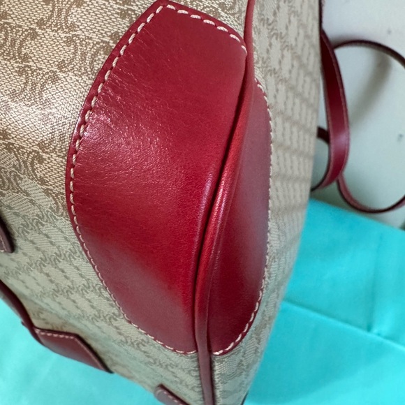 Celine Tan and Red Leather Trim Tote Bag - Picture 8 of 15